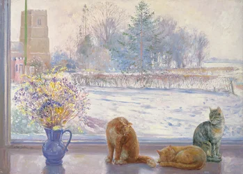 Winterliche Aussicht mit Katzen